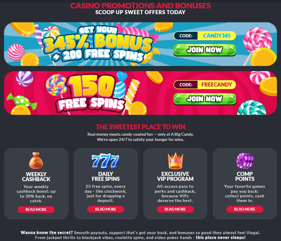 A Big Candy No Deposit bonus