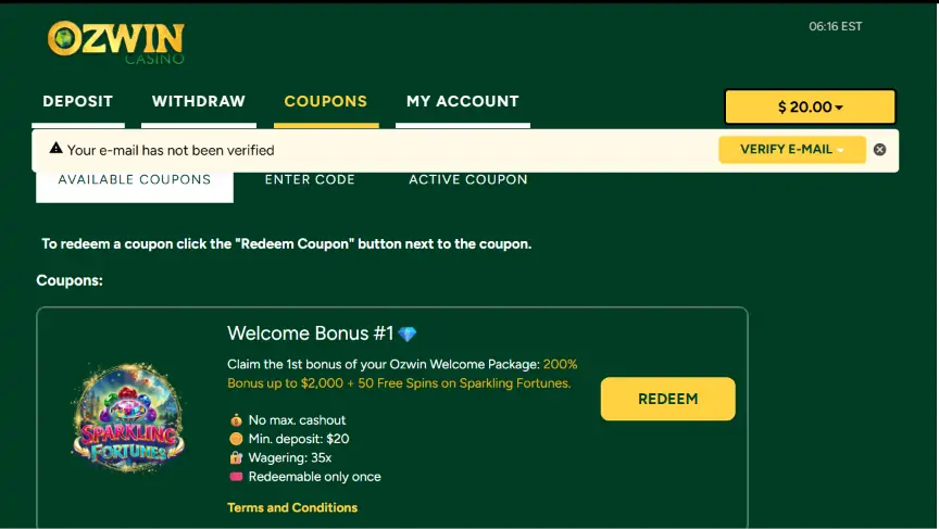 Ozwin casino's coupons Ozwin's coupons