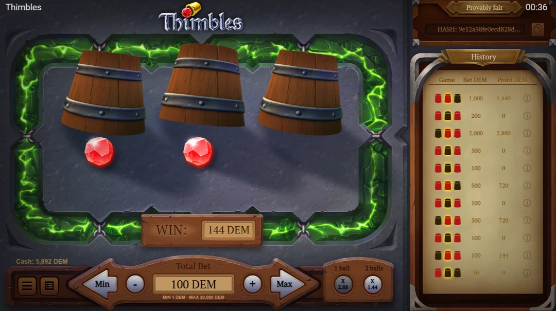 Thimbles slot demo Thimbles
